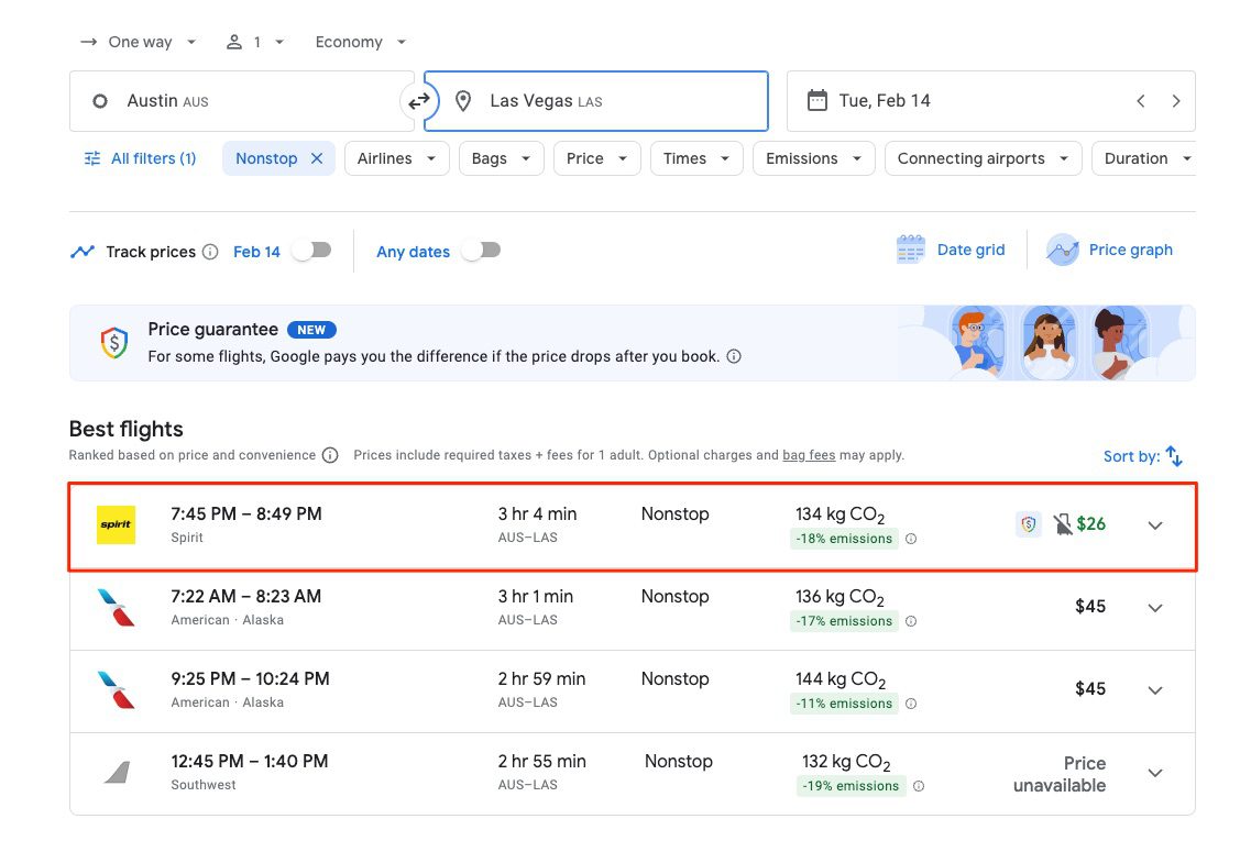 google flights price guarantee spirit airlines